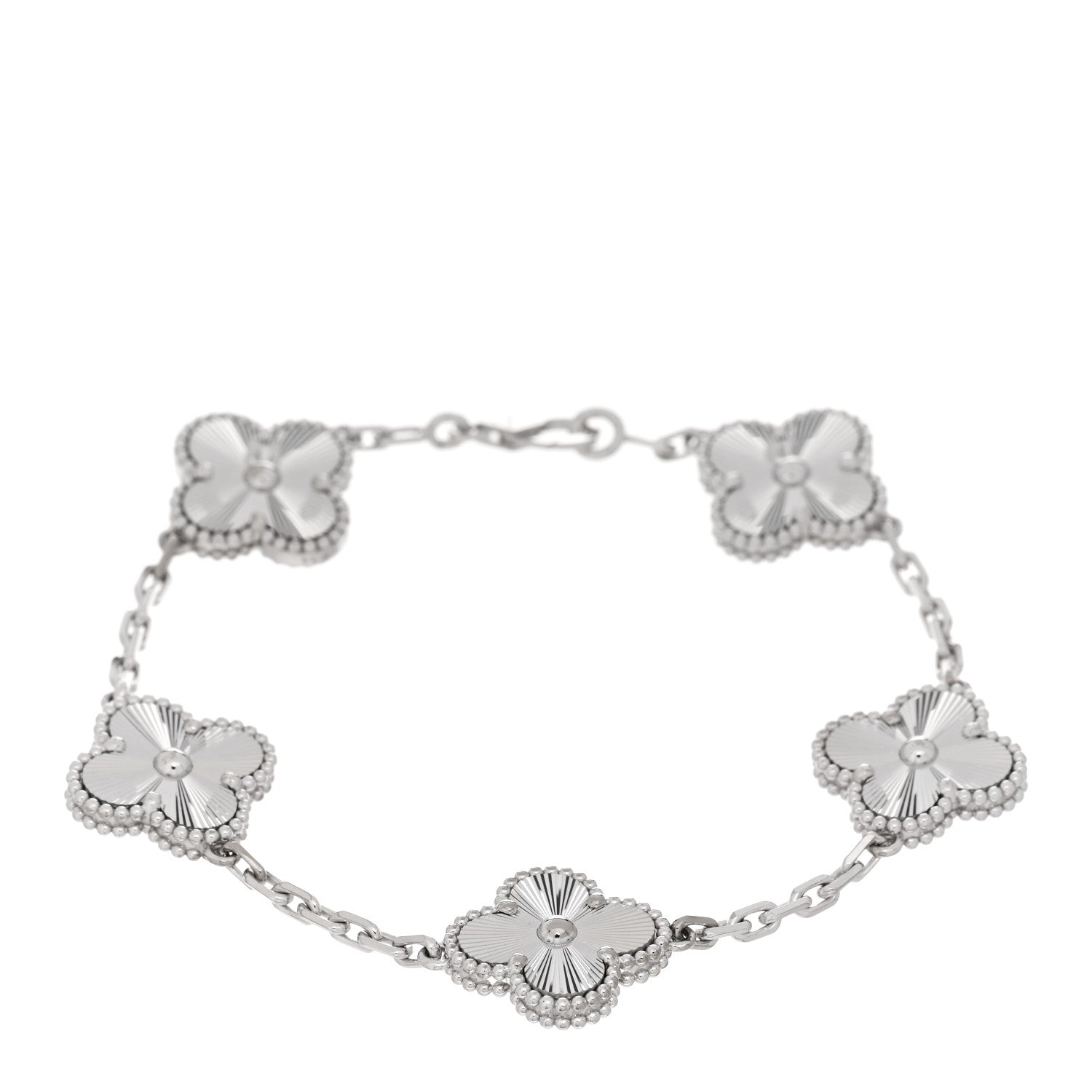 Van Cleef & Arpels 18K White Gold 5 Motifs Guilloche Vintage Alhambra Bracelet 1 of 4