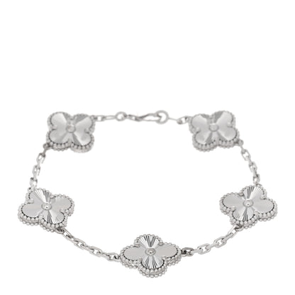 Van Cleef & Arpels 18K White Gold 5 Motifs Guilloche Vintage Alhambra Bracelet 1 of 4