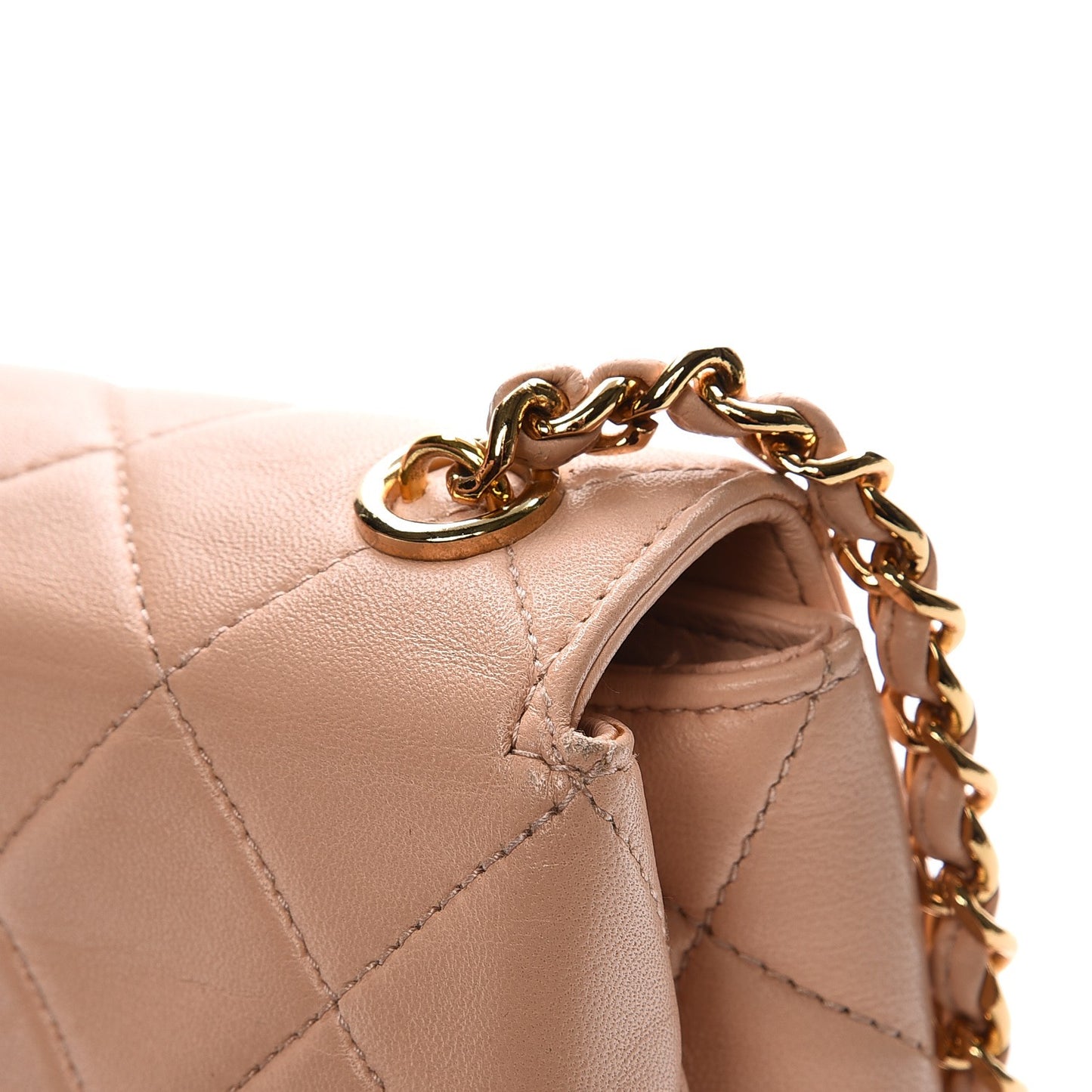 Lambskin Quilted Mini Camellia Flap Beige