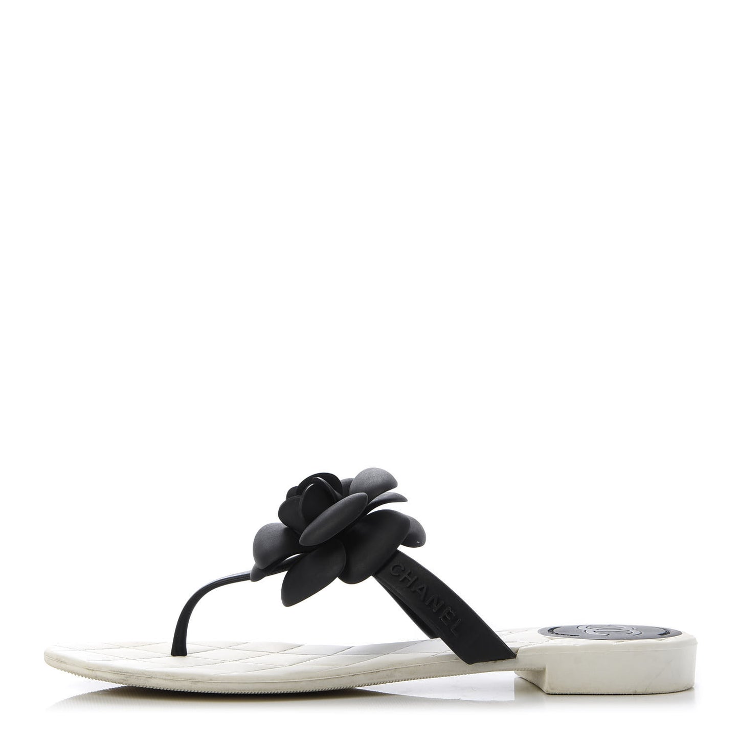 Jelly Quilted Camellia Thong Sandals 38 White Black