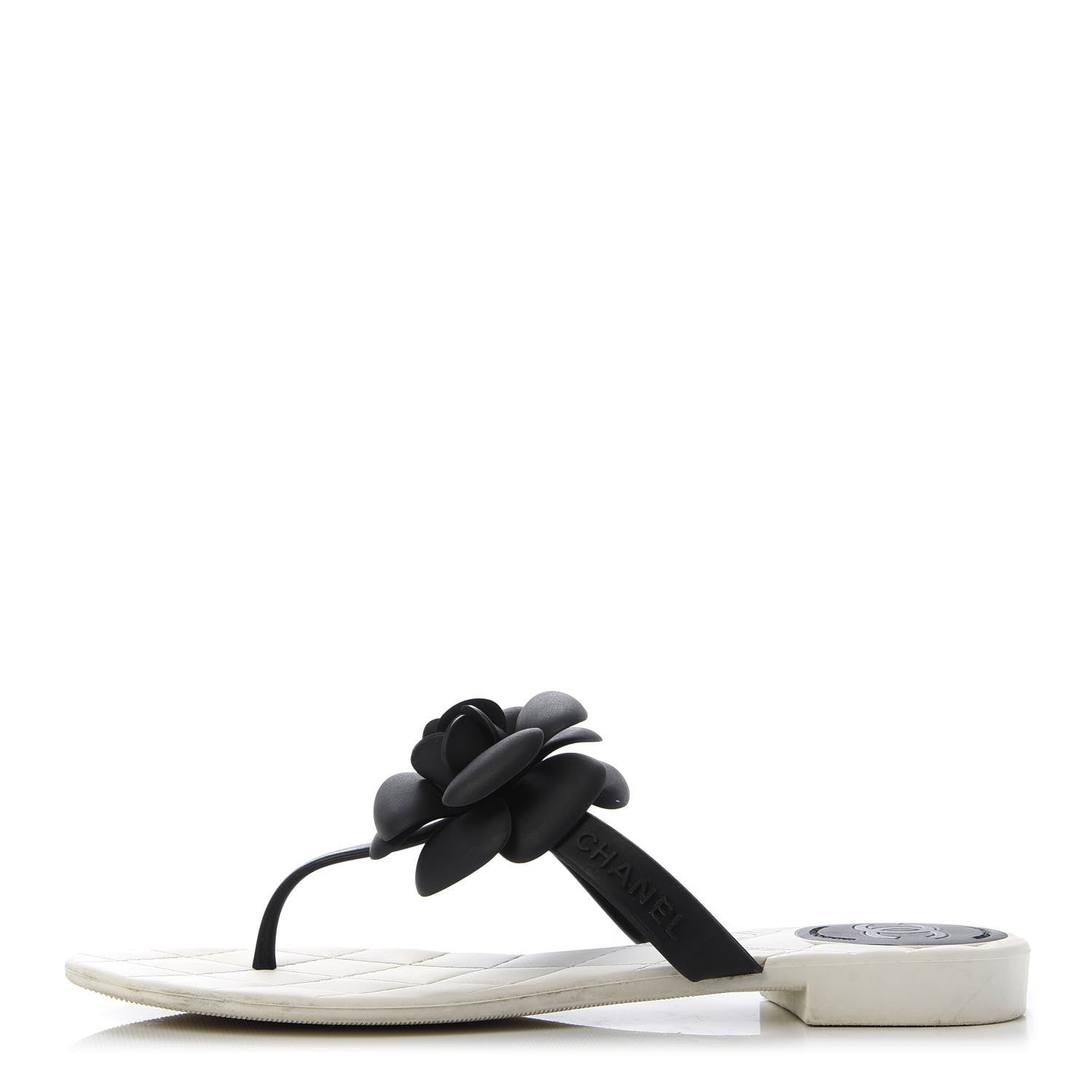 Chanel Jelly Quilted Camellia Thong Sandals 38 White Black 1 of 8