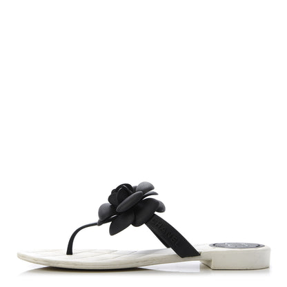 Chanel Jelly Quilted Camellia Thong Sandals 38 White Black 1 of 8