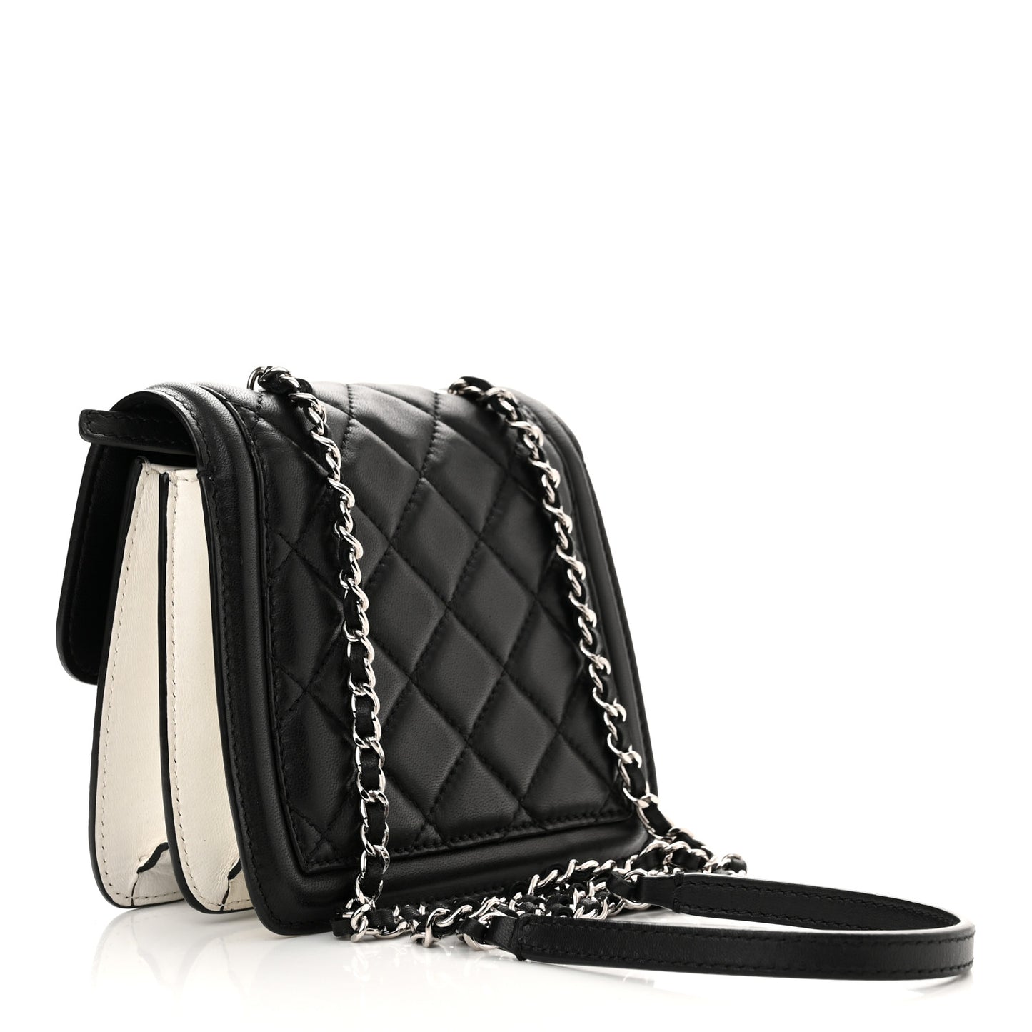 Lambskin Quilted Mini Graphic Flap Bag Black White