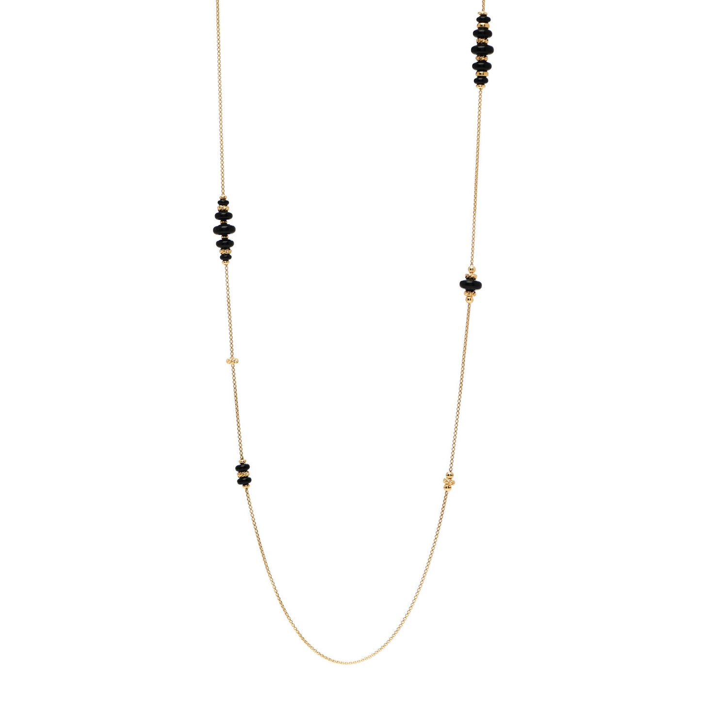 18K Yellow Gold Black Onyx Rio Rondelle Long Station Necklace