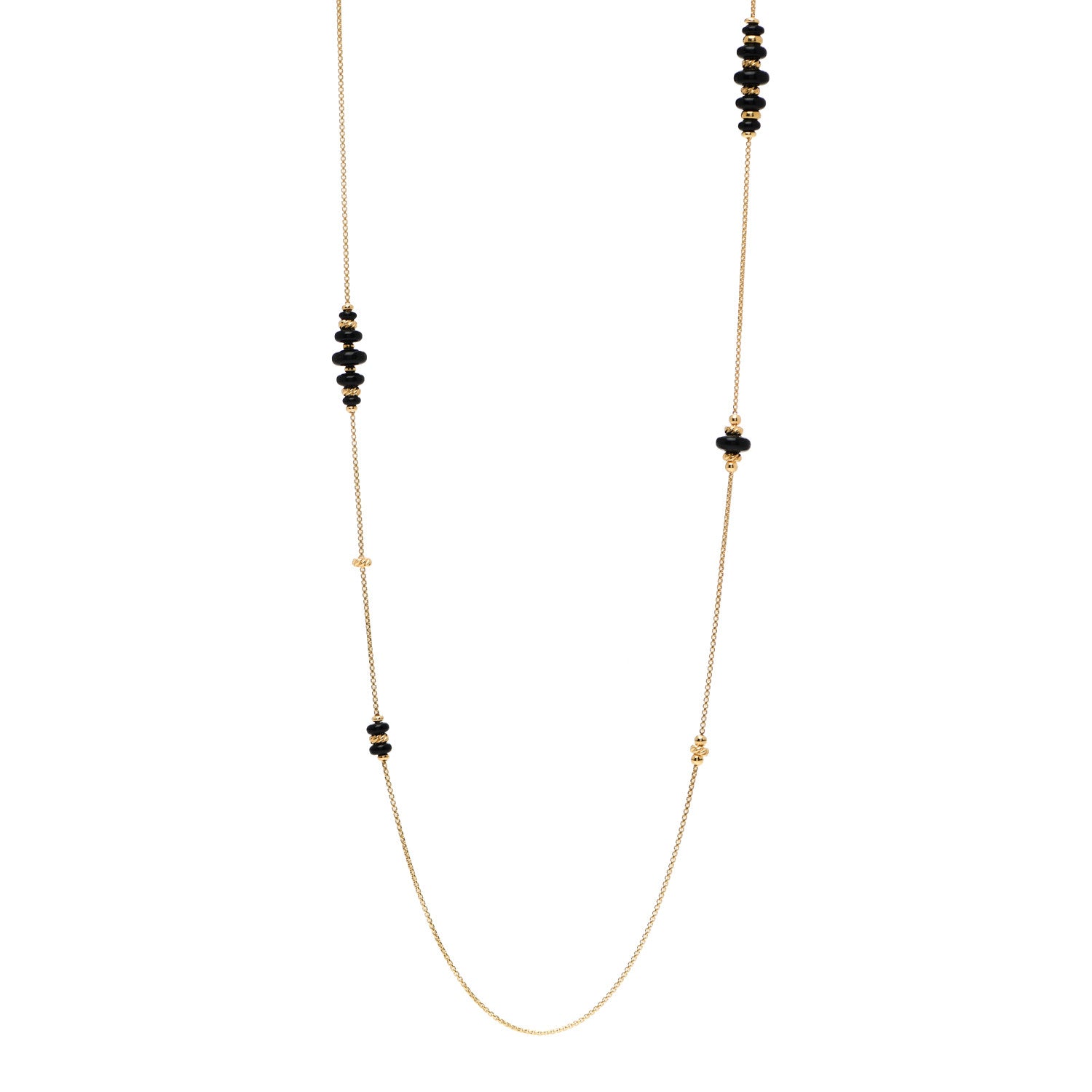 David Yurman 18K Yellow Gold Black Onyx Rio Rondelle Long Station Necklace 1 of 4