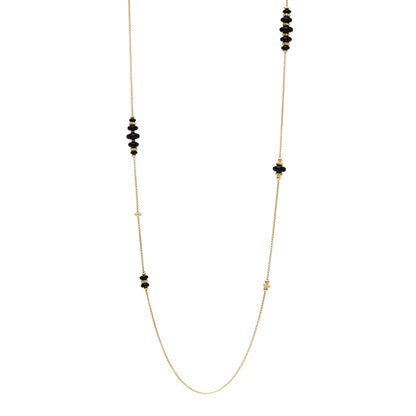 David Yurman 18K Yellow Gold Black Onyx Rio Rondelle Long Station Necklace 1 of 4