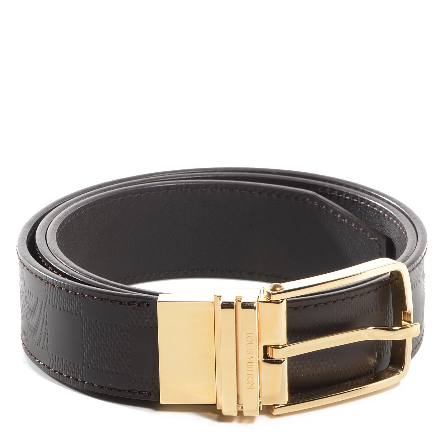 Louis Vuitton Damier Glazed Calfskin Boston Reversible Belt 90 36 Moka 1 of 5
