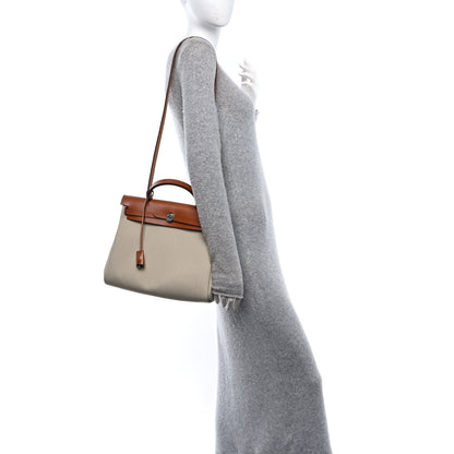Hermes Military Toile Vache Hunter Herbag Zip Retourne 31 PM Beton Fauve 2 of 11