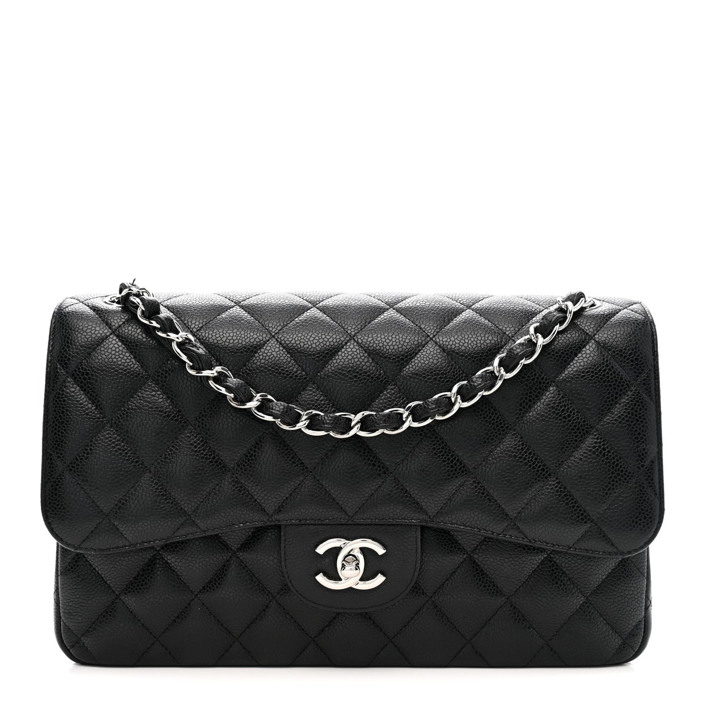 Caviar Quilted Jumbo Double Flap Black