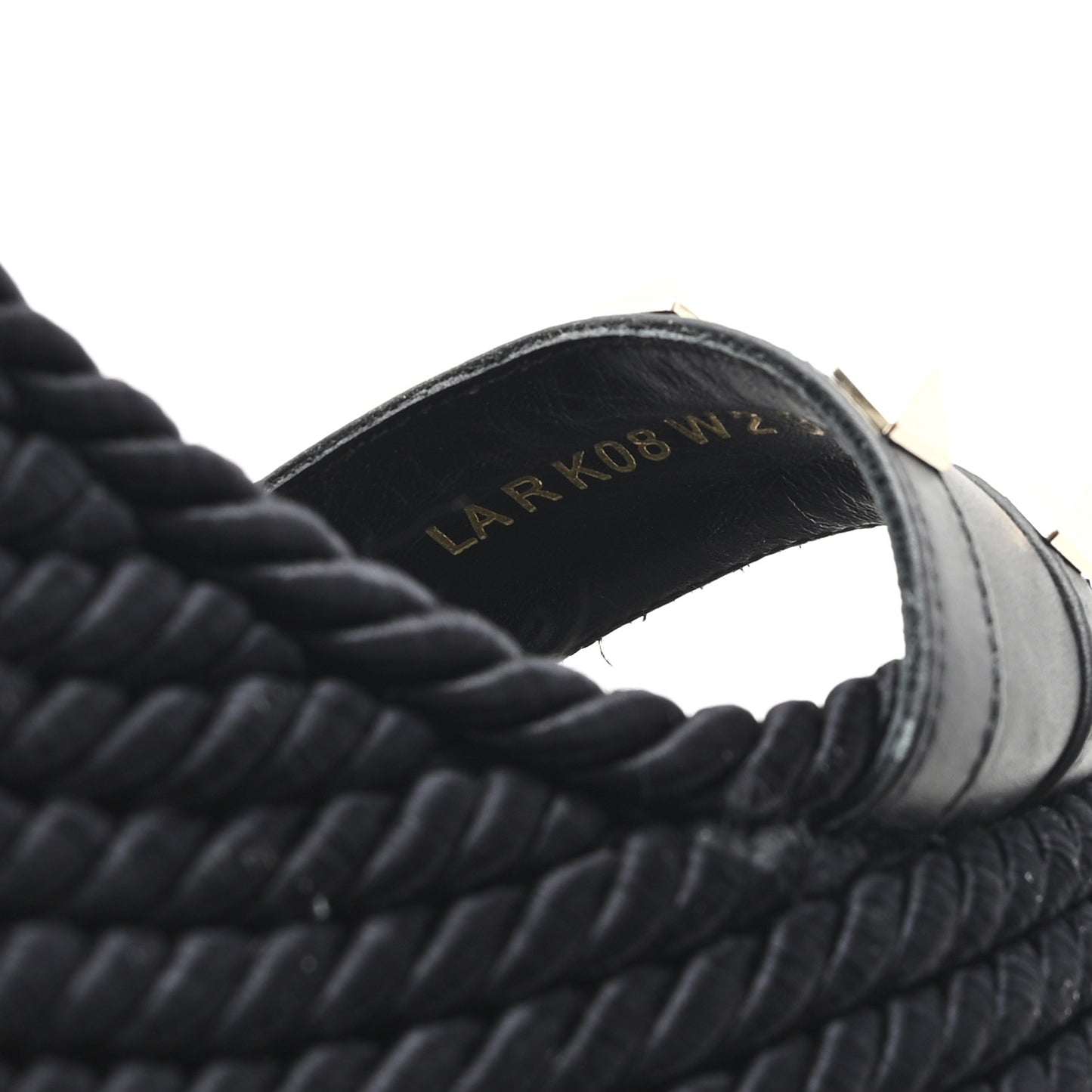 Calfskin Rockstud Ankle Strap Torchon Espadrille Caged 25/95mm Wedge Sandals 39 Black