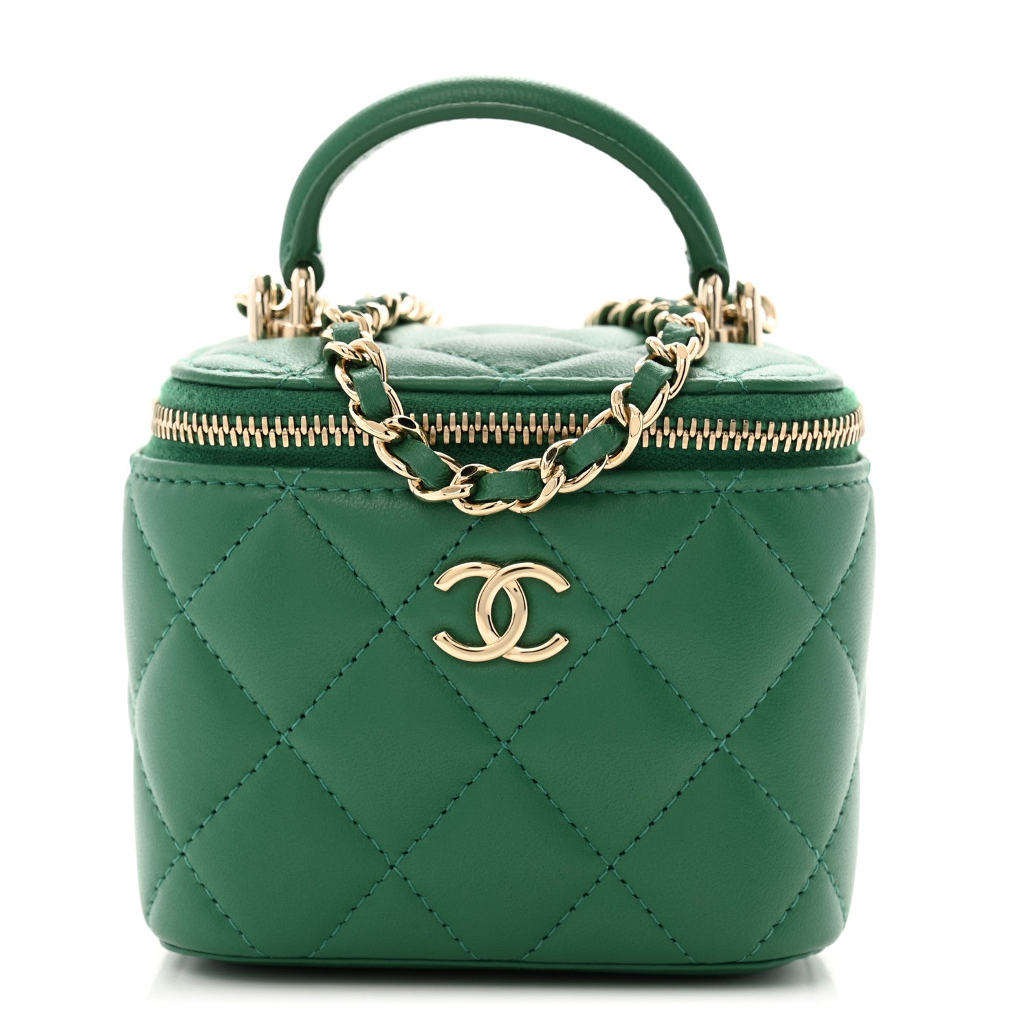 Chanel Lambskin Quilted Top Handle Mini Vanity Case With Chain Green 1 of 11