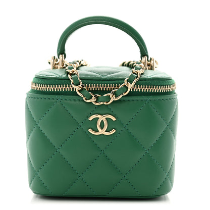 Chanel Lambskin Quilted Top Handle Mini Vanity Case With Chain Green 1 of 11