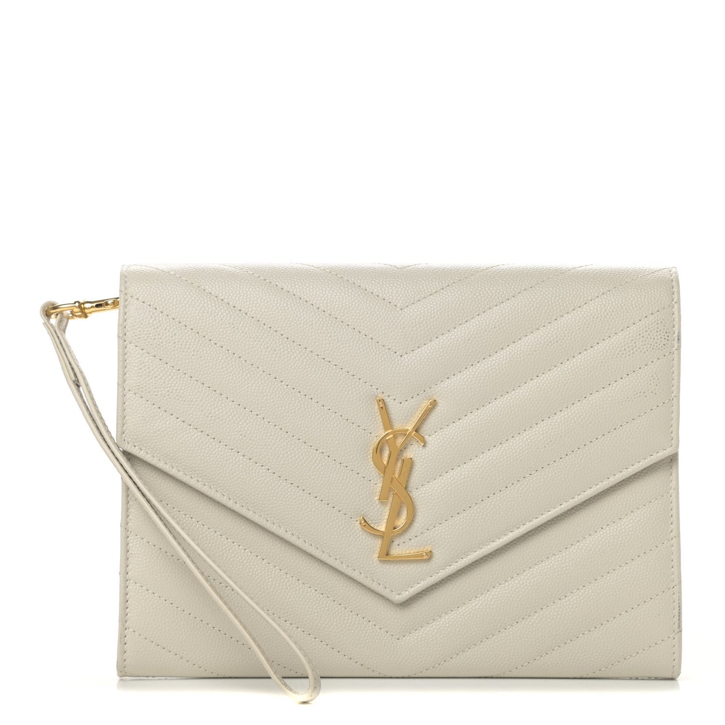 Grain De Poudre Matelasse Chevron Monogram Envelope Clutch Blanc Vintage