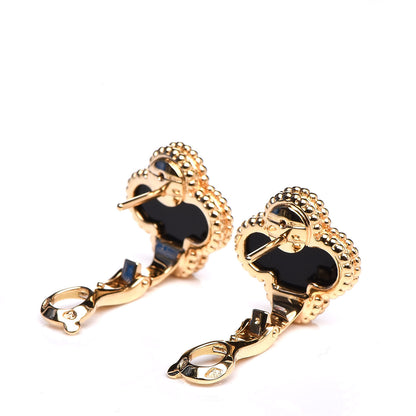 Van Cleef & Arpels 18K Yellow Gold Black Onyx Vintage Alhambra Earrings 3 of 6