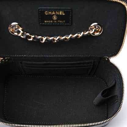 Chanel Lambskin Camellia Embossed Small Vanity Case With Chain Black 5 of 11