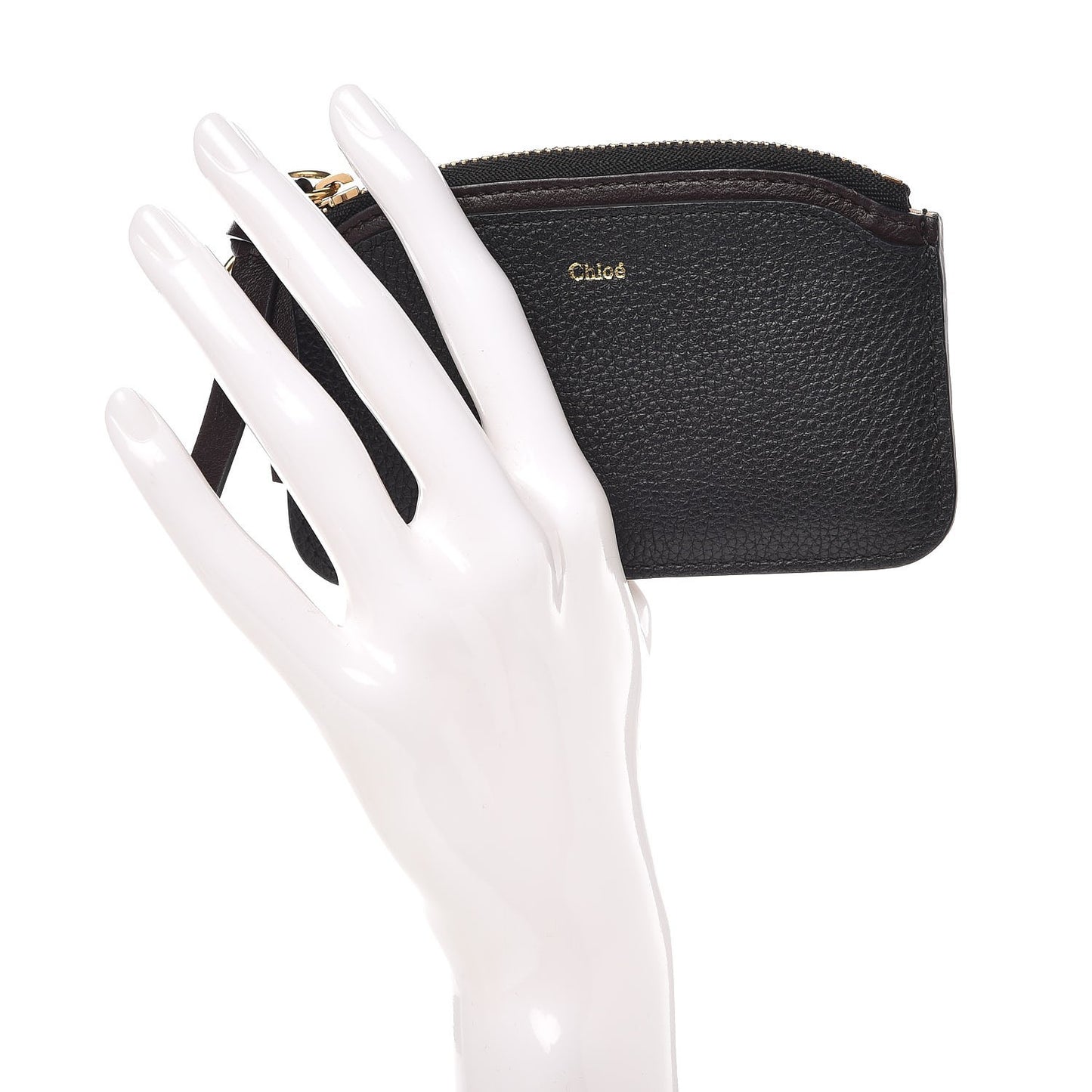 Calfskin Top Zip Card Case Black