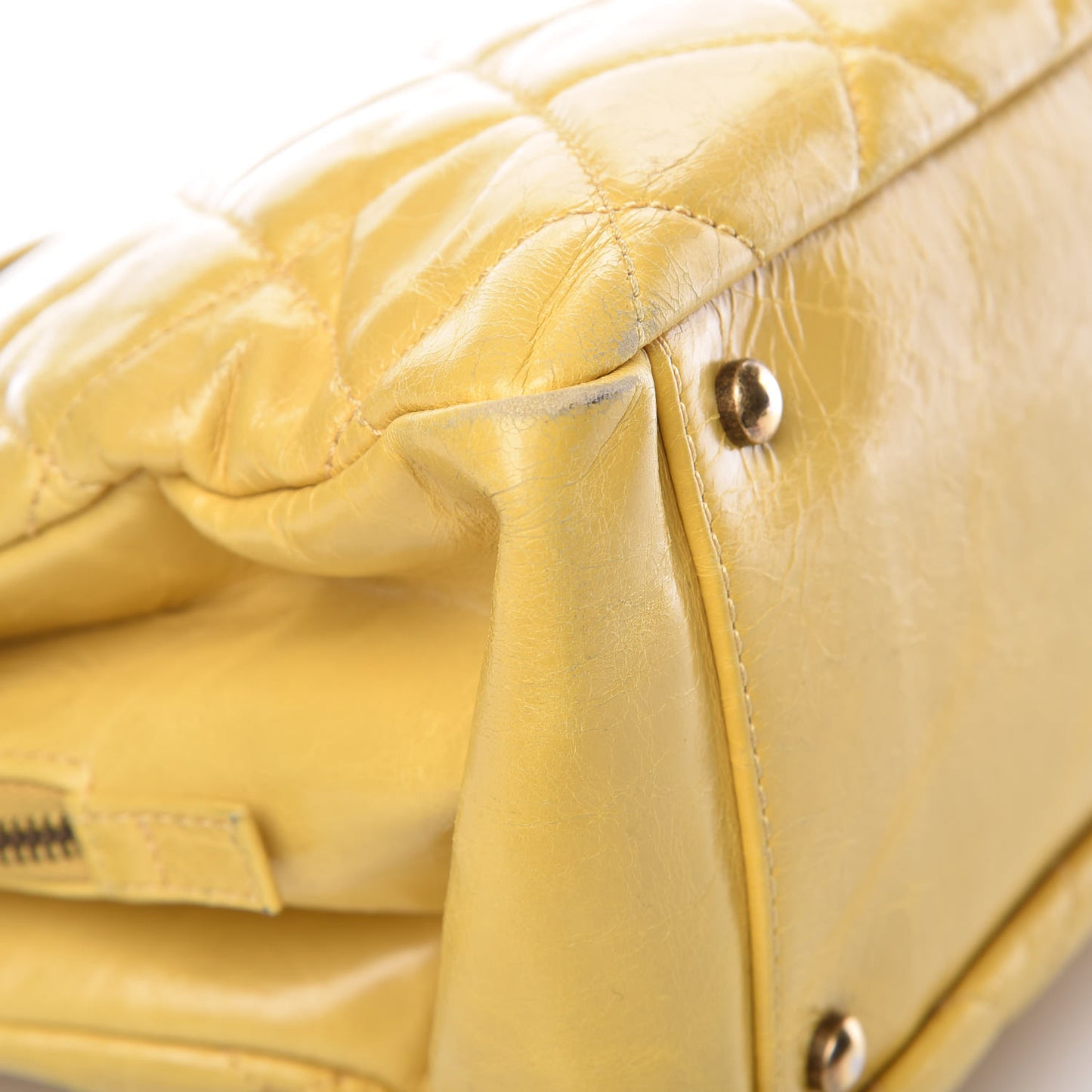 Glazed Calfskin Quilted Mademoiselle Bowling Tote Yellow