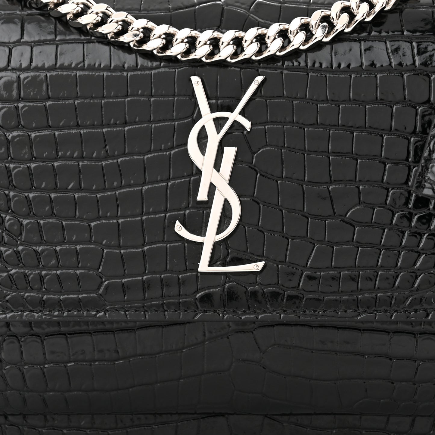 Calfskin Crocodile Embossed Medium Monogram Sunset Black