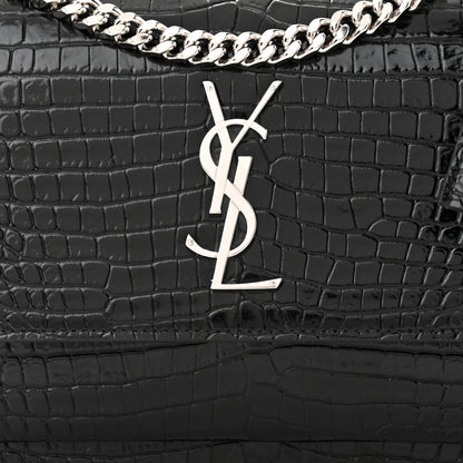 Saint Laurent Calfskin Crocodile Embossed Medium Monogram Sunset Black 7 of 9