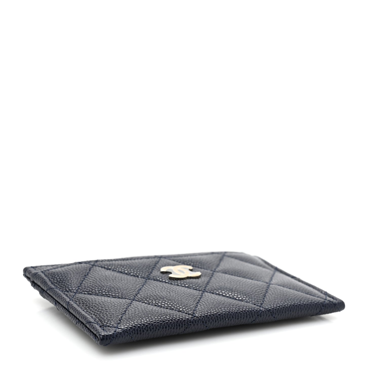 Caviar Quilted Card Holder Dark Blue