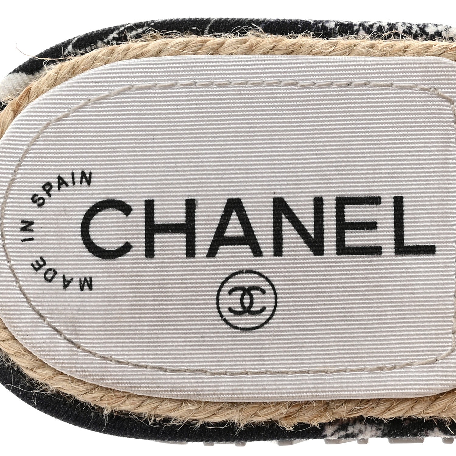 Chanel Fabric Grosgrain Printed CC Espadrille Slip On Sandals 36 Black White 7 of 11