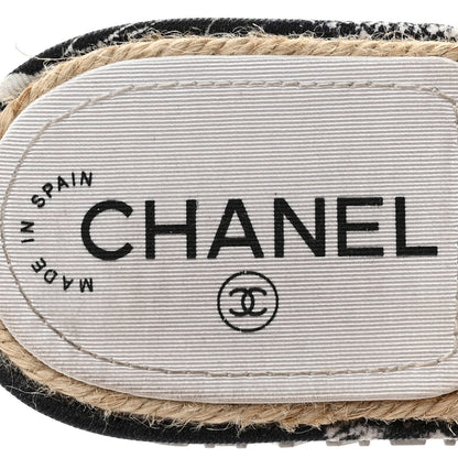 Chanel Fabric Grosgrain Printed CC Espadrille Slip On Sandals 36 Black White 7 of 11
