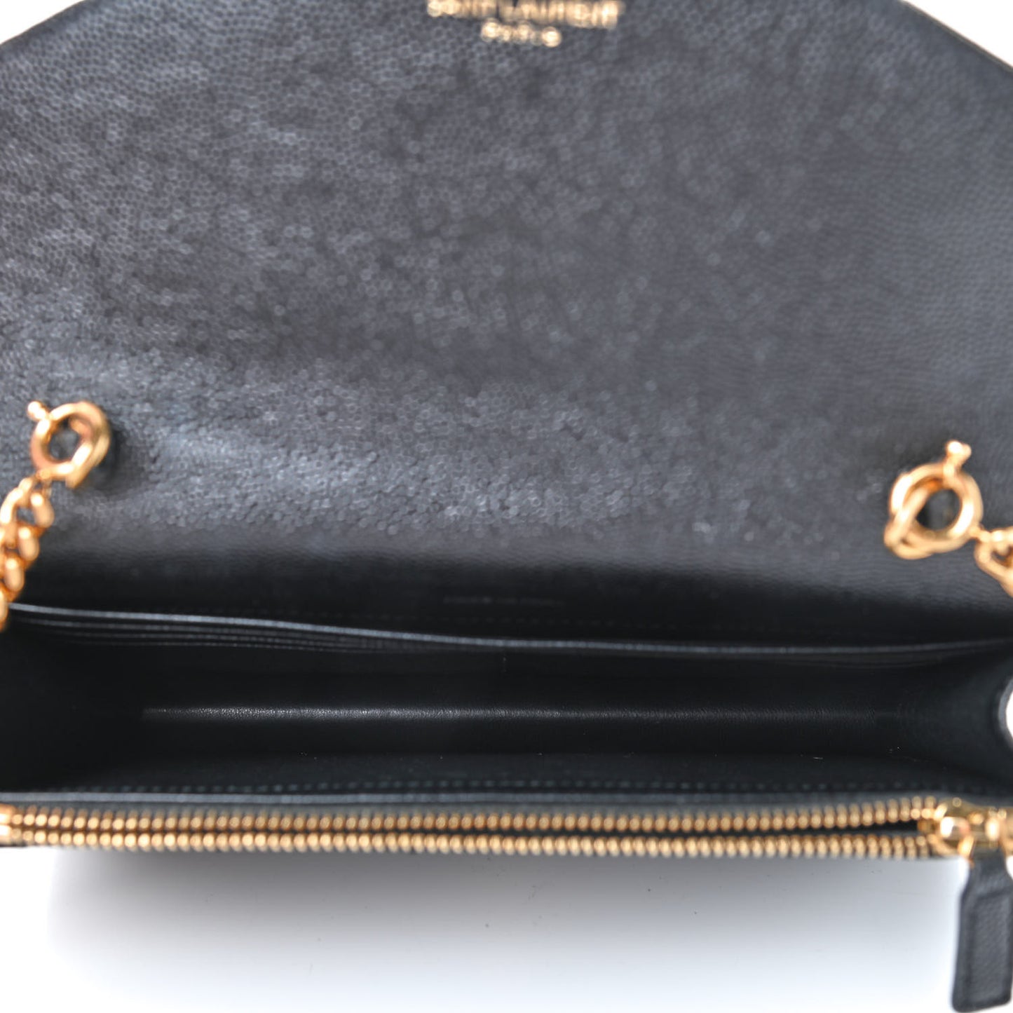 Grain De Poudre Matelasse Chevron Monogram Envelope Chain Wallet Black