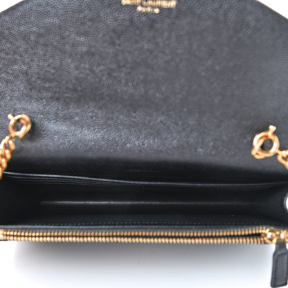 Saint Laurent Grain De Poudre Matelasse Chevron Monogram Envelope Chain Wallet Black 5 of 9