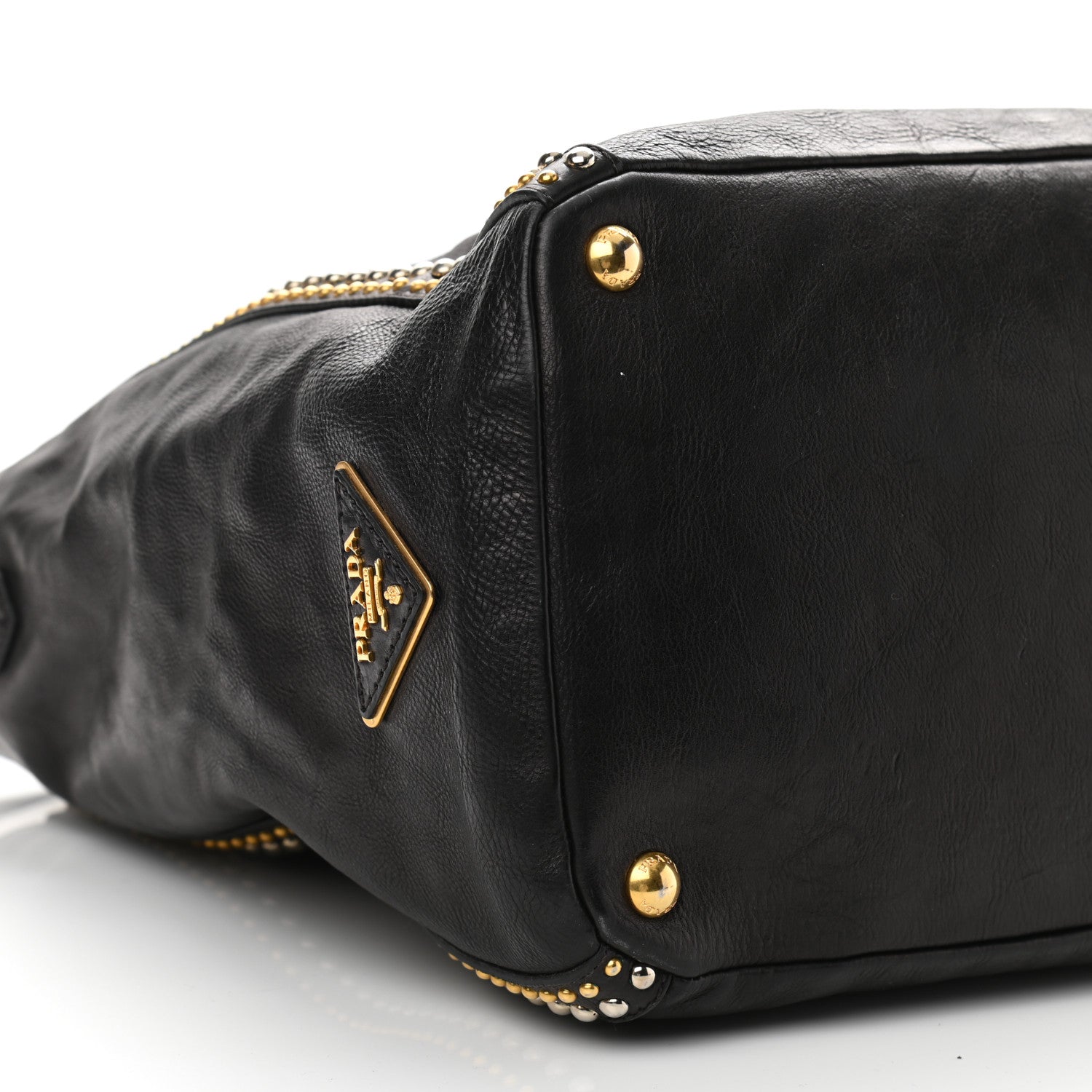 Prada Glace Calf Studded Tote Black 8 of 9