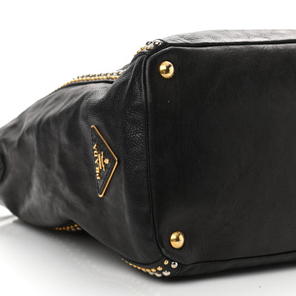 Prada Glace Calf Studded Tote Black 8 of 9