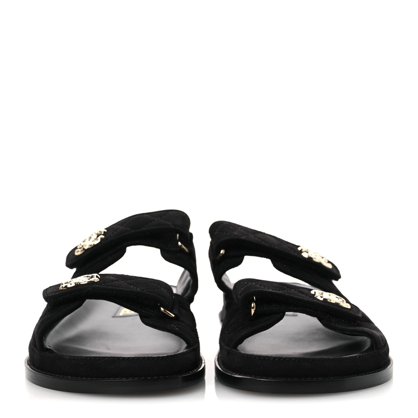 Suede Kidskin Quilted Velcro Dad Chain CC Slide Sandals 40 Black