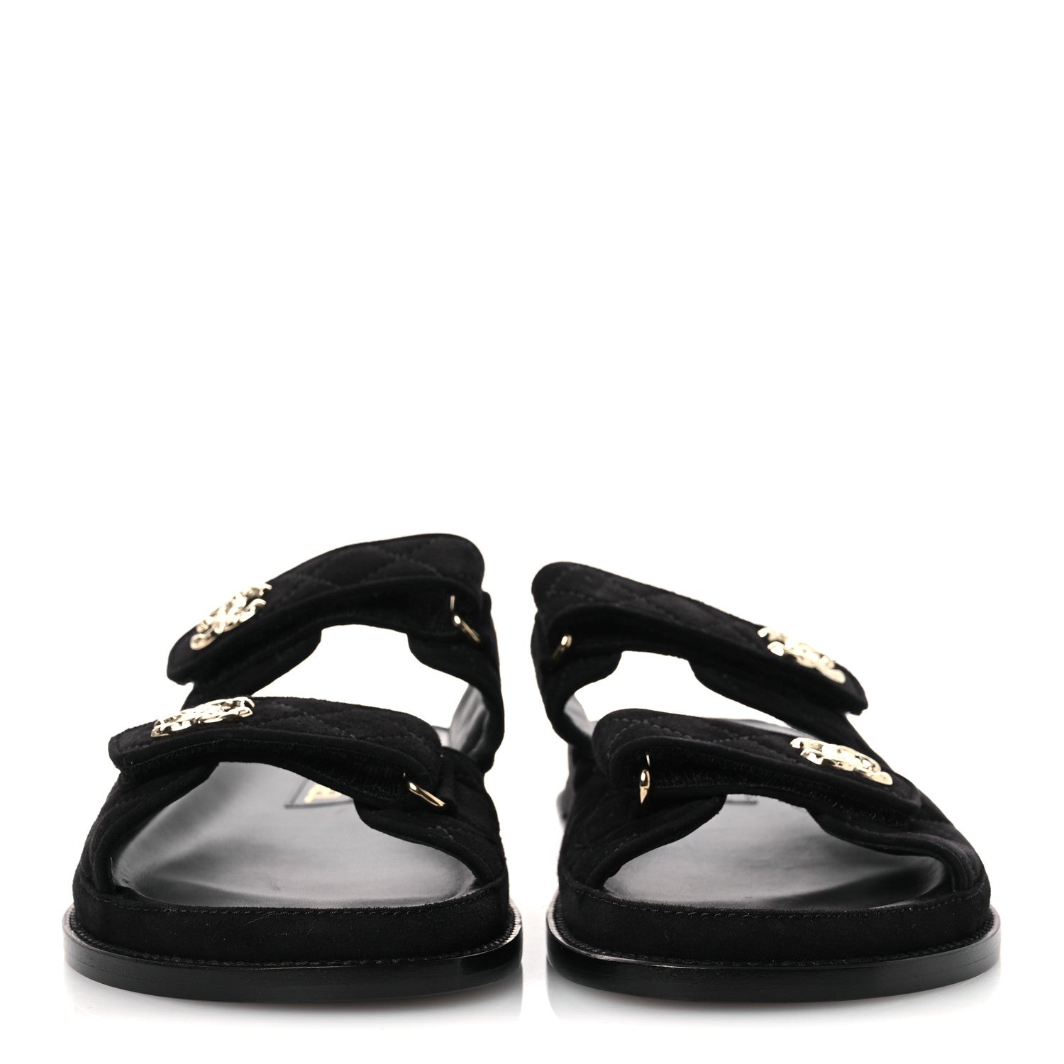Chanel Suede Kidskin Quilted Velcro Dad Chain CC Slide Sandals 40 Black 3 of 11