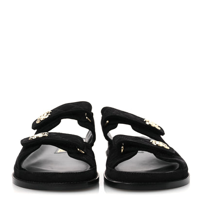 Chanel Suede Kidskin Quilted Velcro Dad Chain CC Slide Sandals 40 Black 3 of 11