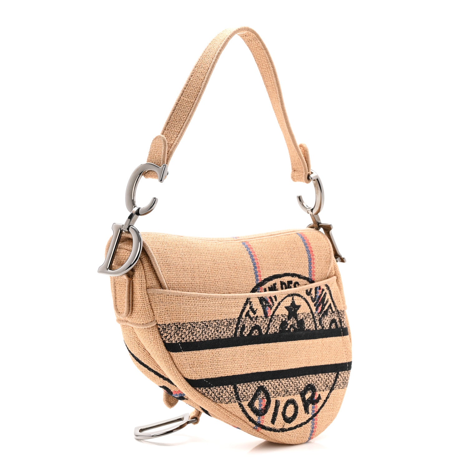   × Christian Dior Christian Dior Canvas Jute Embroidered Saddle Bag Black Beige