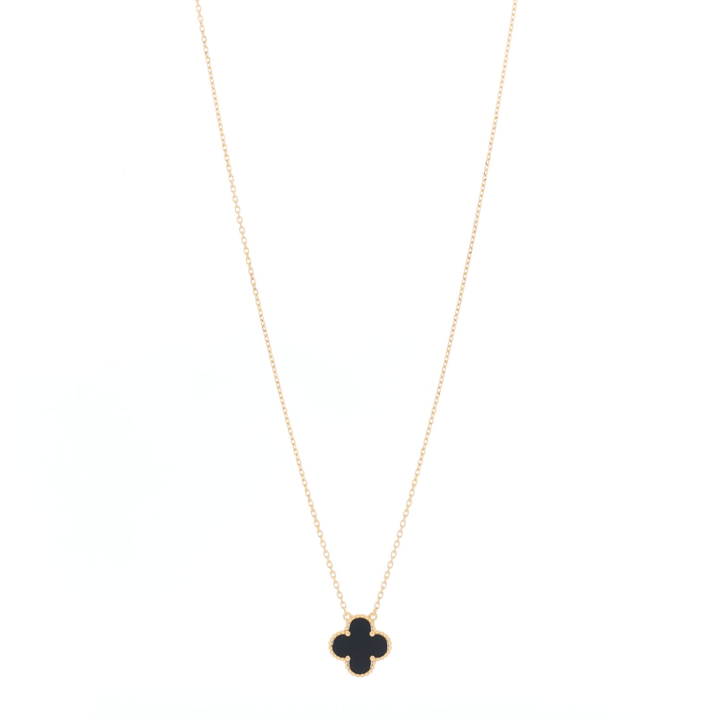 18K Yellow Gold Black Onyx Vintage Alhambra Pendant Necklace