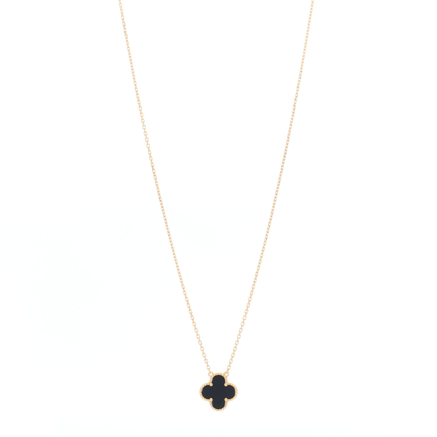 Van Cleef & Arpels 18K Yellow Gold Black Onyx Vintage Alhambra Pendant Necklace 1 of 4