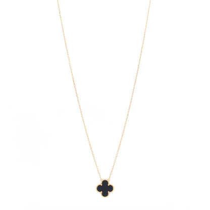 Van Cleef & Arpels 18K Yellow Gold Black Onyx Vintage Alhambra Pendant Necklace 1 of 4