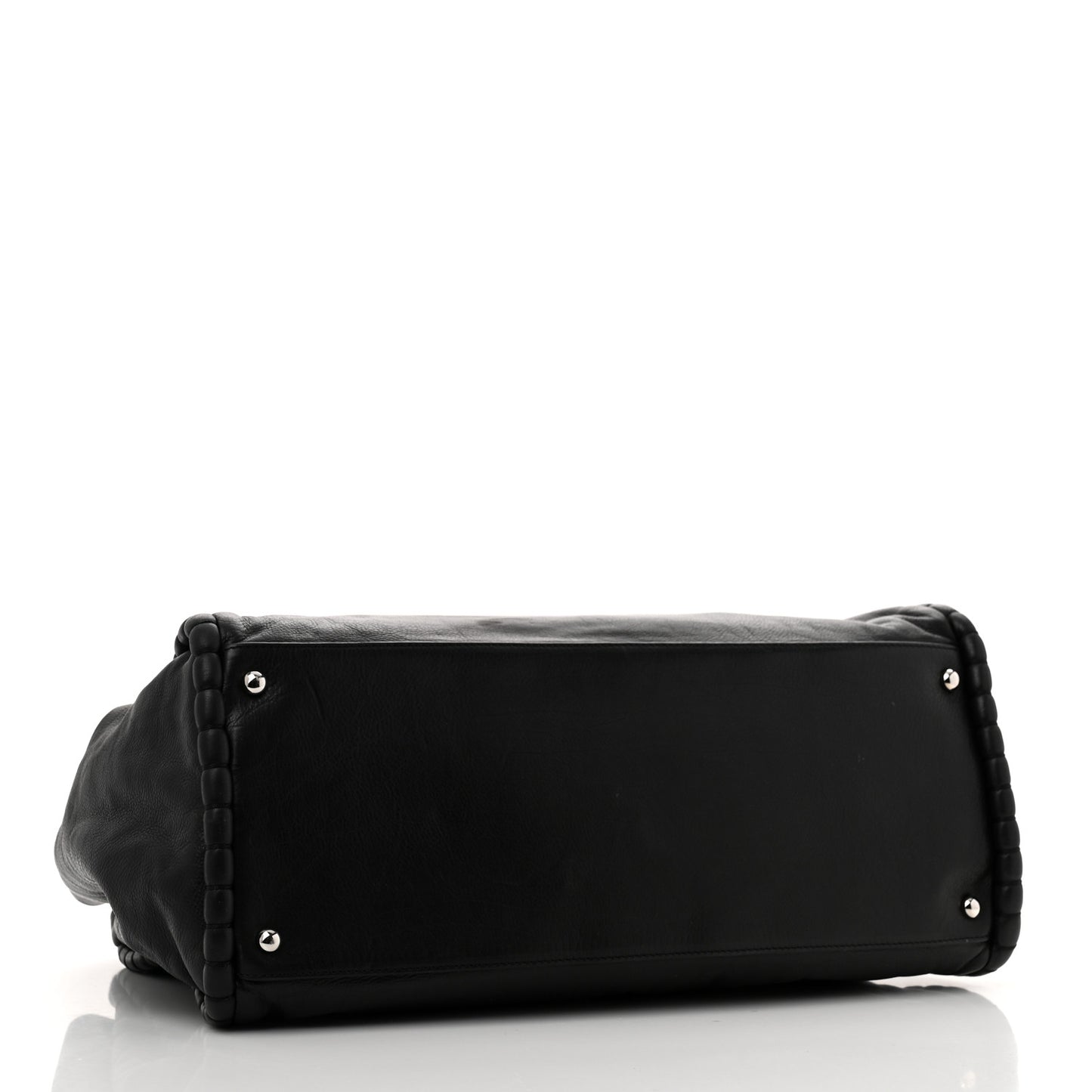Calfskin On the Bund Open Accordion Tote Black