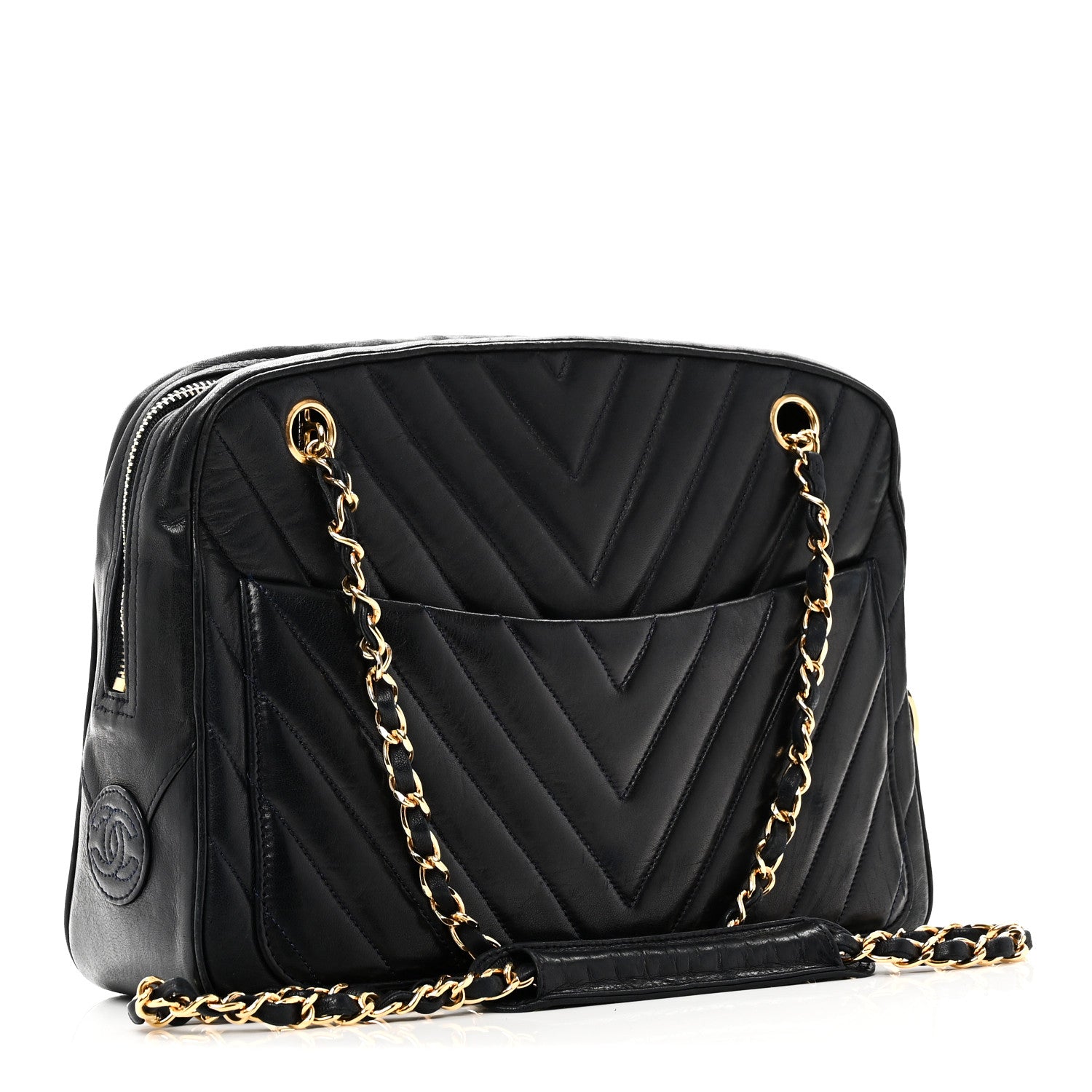 シャネル シェブロン Chanel Lambskin Chevron Quilted Camera Case Navy 1838447