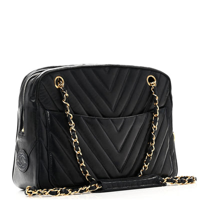 Chanel Lambskin Chevron Quilted Camera Case Navy 3 of 10