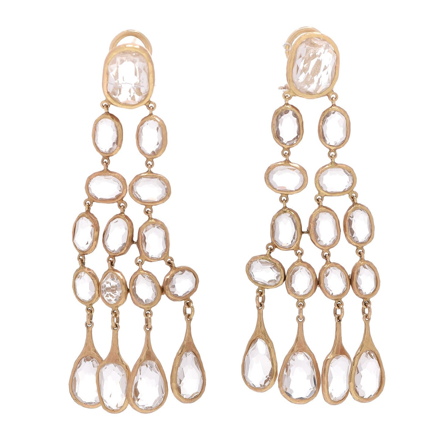 18K Yellow Gold Quartz Chandelier Earrings
