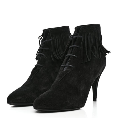 Saint Laurent Suede Fringe Otterproof Light Anita 85 Ankle Boots 36 Black 3 of 9