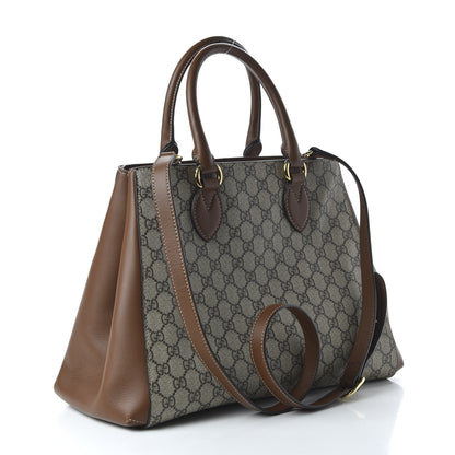Gucci GG Supreme Monogram Moon Calfskin Top Handle Tote Bag Beige Ebony Tuscany 4 of 11