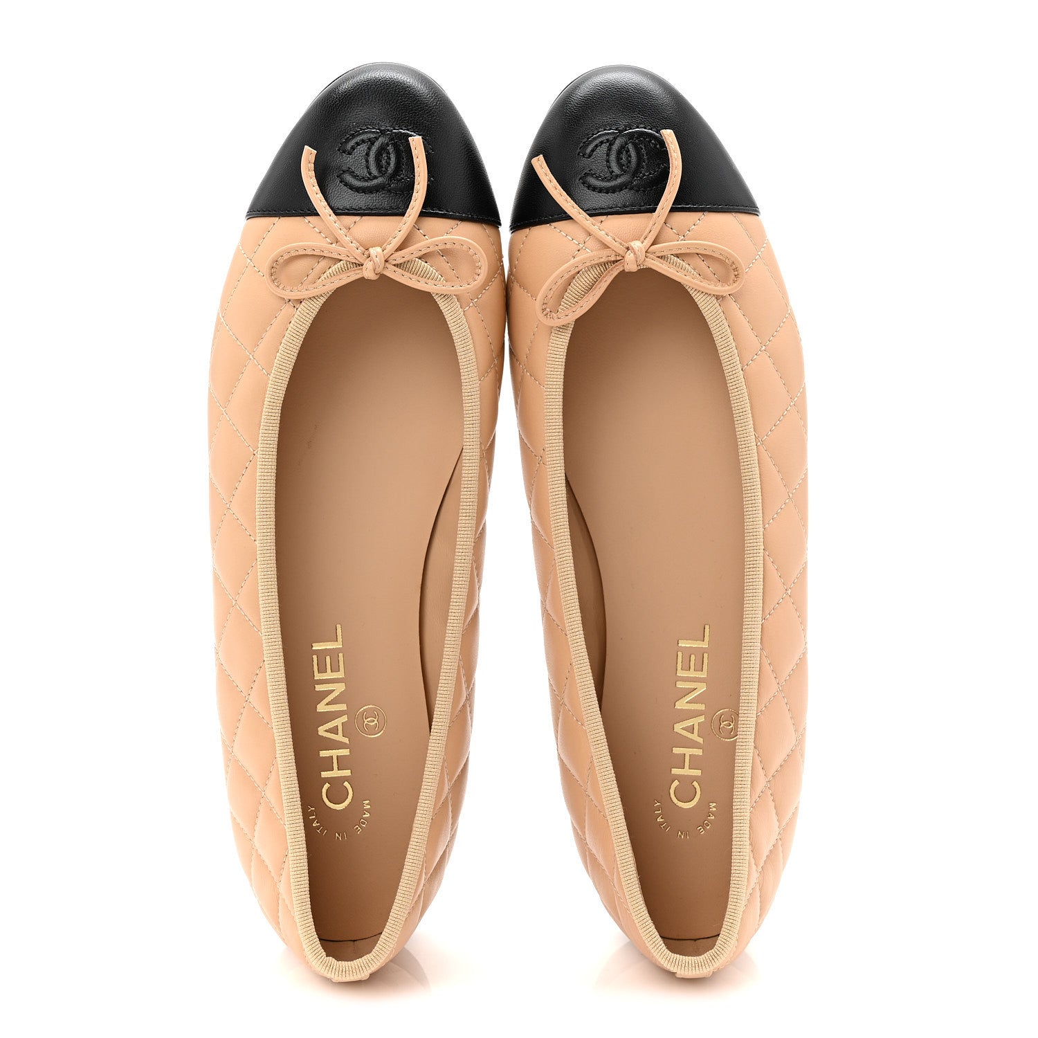 Chanel Lambskin Quilted CC Cap Toe Ballerina Flats 40 Beige Black 2 of 10