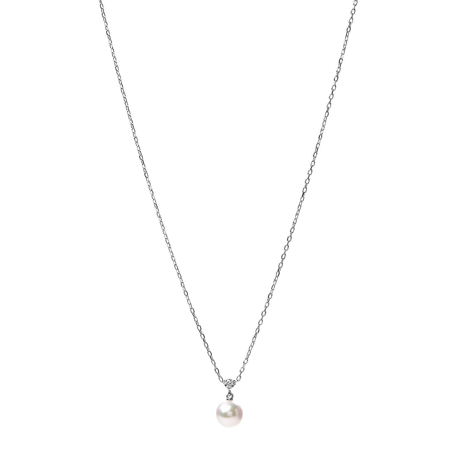 18K White Gold Diamond Akoya Pearl 8mm Pendant Necklace