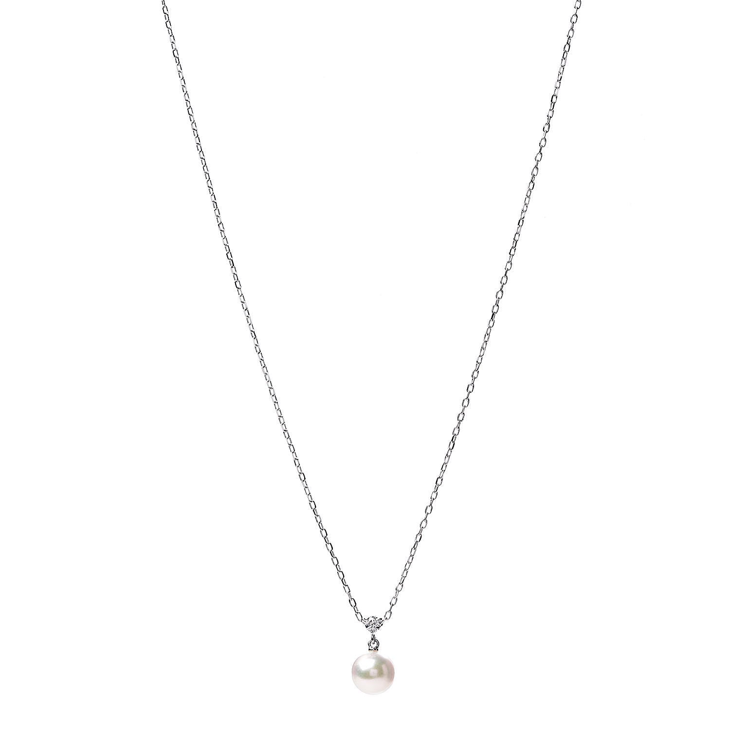 Mikimoto 18K White Gold Diamond Akoya Pearl 8mm Pendant Necklace 1 of 5