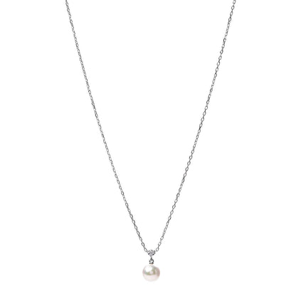 Mikimoto 18K White Gold Diamond Akoya Pearl 8mm Pendant Necklace 1 of 5