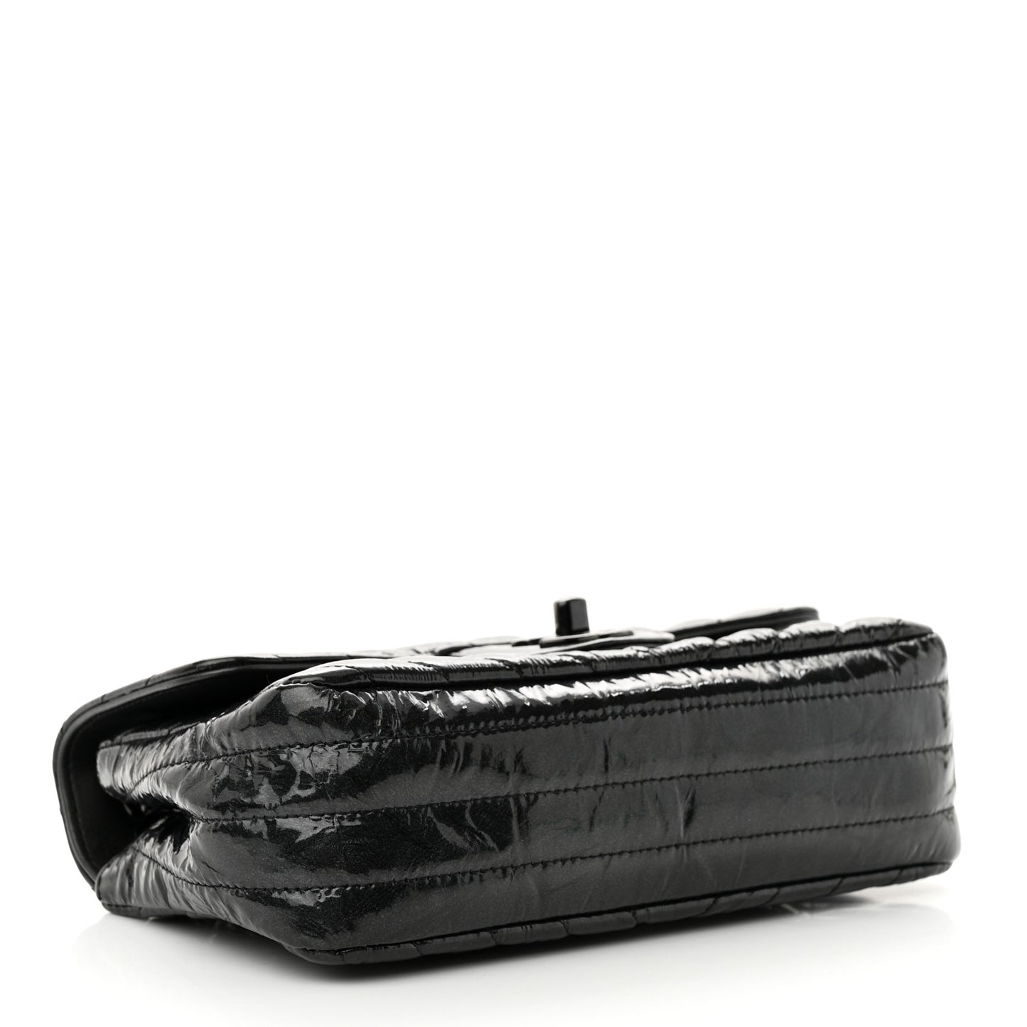 Patent Metallic Crumpled Calfskin Chevron Quilted Mini Rectangular Flap So Black