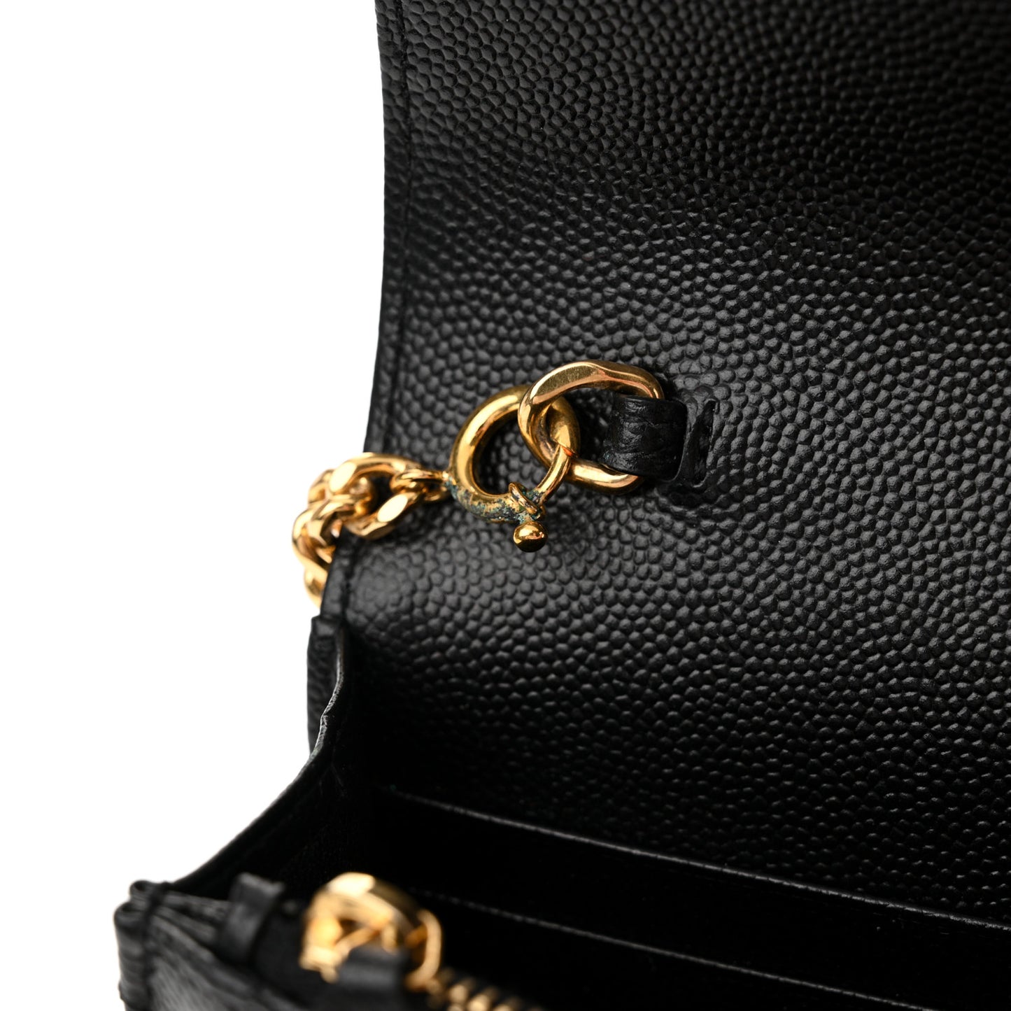 Grain De Poudre Matelasse Chevron Monogram Envelope Chain Wallet Black