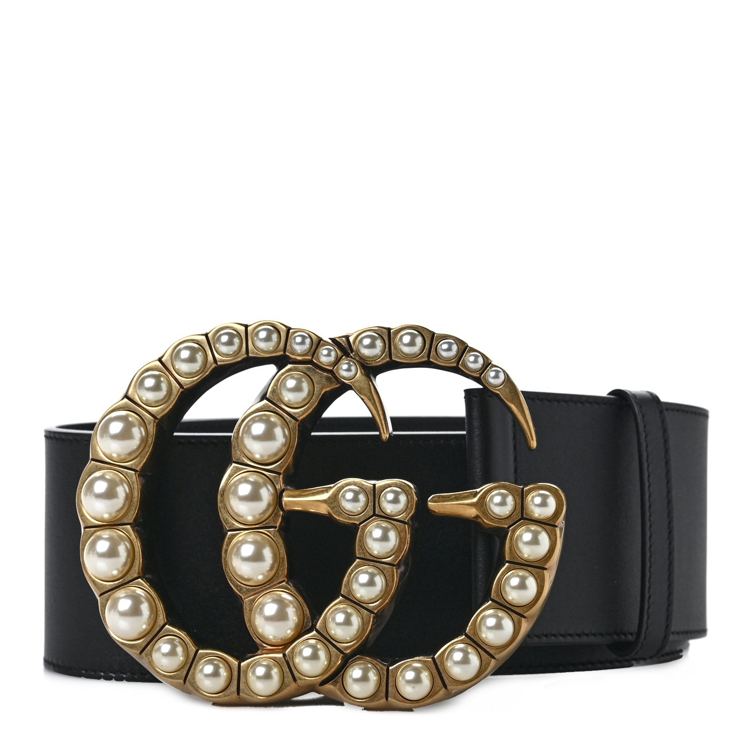 Gucci Moon Calfskin Pearl Double G 70mm Belt 75 30 Black Cream 1 of 5